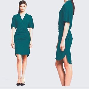 Banana Republic Teal Ruched Wrap Dress Short Sleeve V Neck XSMALL